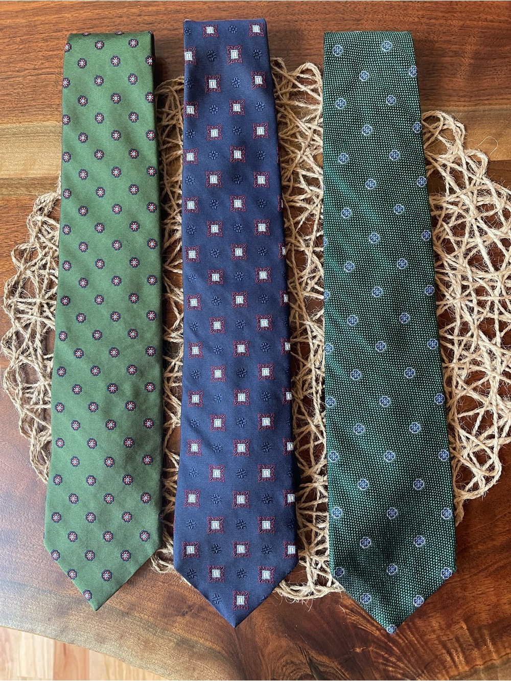 Brooks Brothers Silk Tie Set - Green and Navy Patterns